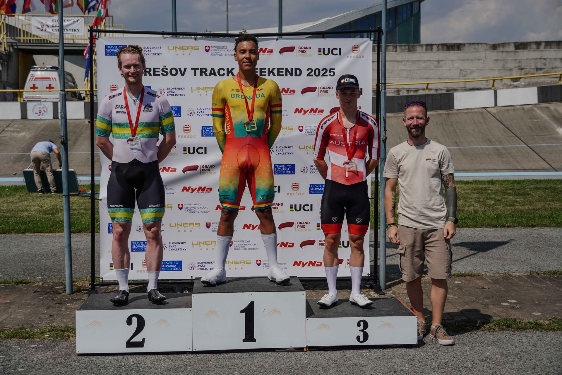 Red Walters on the top step of the podium at Presov Track Weekend